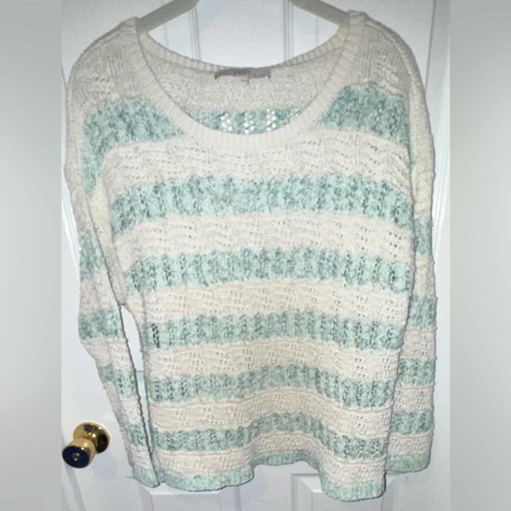 LOFT Cream & Green Ribbon Sweater Size Large